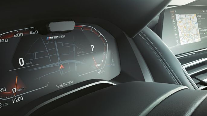 BMW M850i xDrive, zestaw wskaźników, system asystujący kierowcy plus. BMW M850i xDrive, zestaw wskaźników, system asystujący kierowcy plus.
