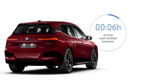 BMW iX i20 elektryczny SUV BMW iX xDrive50 ładowanie w miejscach publicznych BMW iX i20 2021 elektryczny SUV BMW iX xDrive50 czerwony awenturyn ładowanie z publicznej stacji szybkiego ładowania