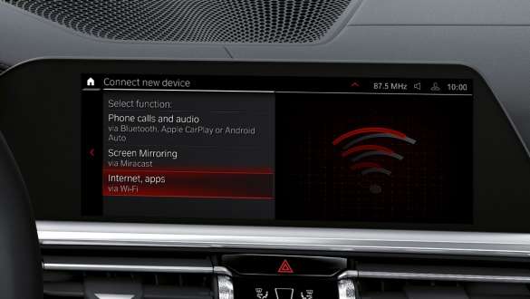 Hotspot Wi-Fi, BMW serii 3 Limuzyna M G80 G20 BMW serii 3 Limuzyna M G80 G20, hotspot Wi-Fi, monitor pokładowy, wnętrze