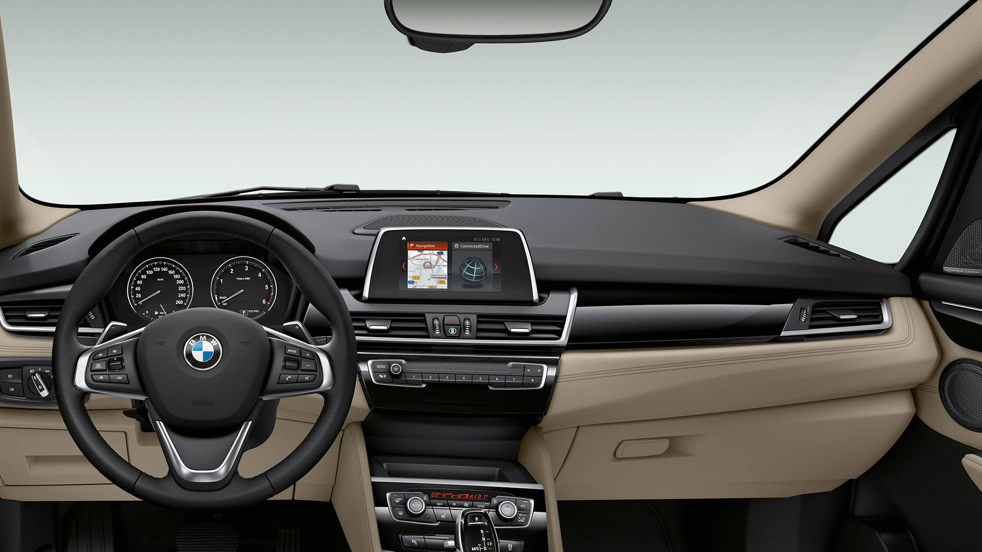 Kokpit BMW serii 2 Gran Tourer, model Sport Line Kokpit BMW serii 2 Gran Tourer 220d model Sport Line F46, 2018, wnętrze
