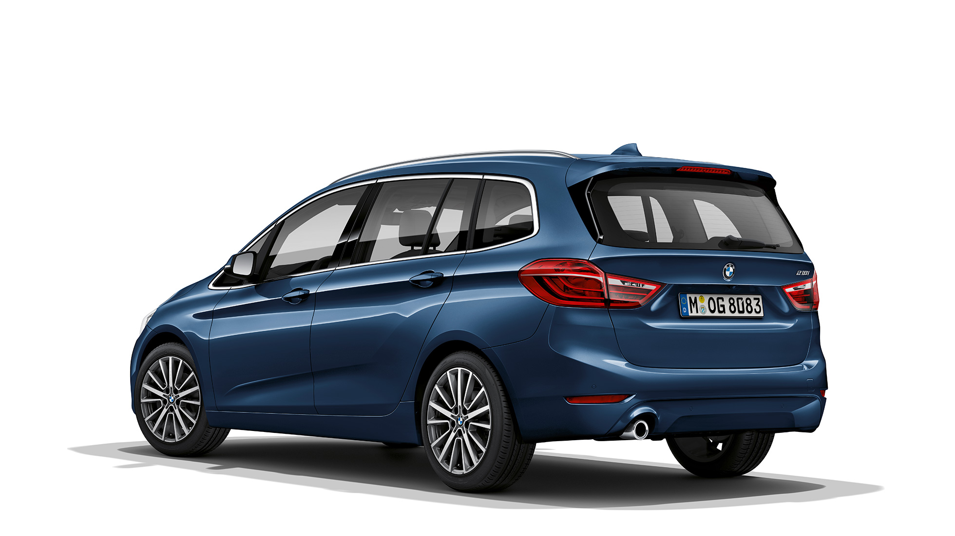 Tylny półprofil BMW serii 2 Gran Tourer, model Advantage BMW serii 2 Gran Tourer 218i, model Advantage F46, modernizacja 2018, niebieski śródziemnomorski, metalizowany, tylny półprofil