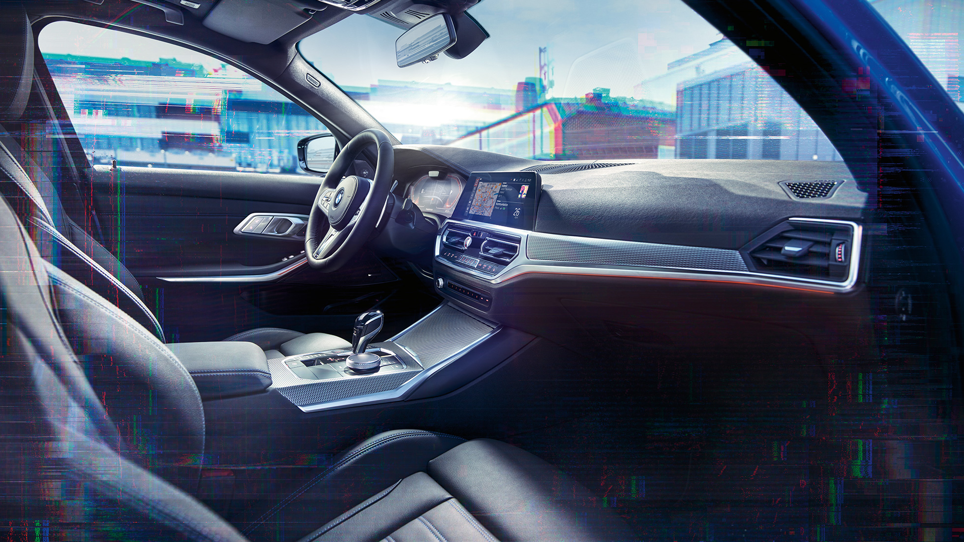 BMW serii 3 Limuzyna, BMW Live Cockpit Professional. Zbliżenie na wnętrze BMW serii 3 Limuzynę z BMW Live Cockpit Professional.
