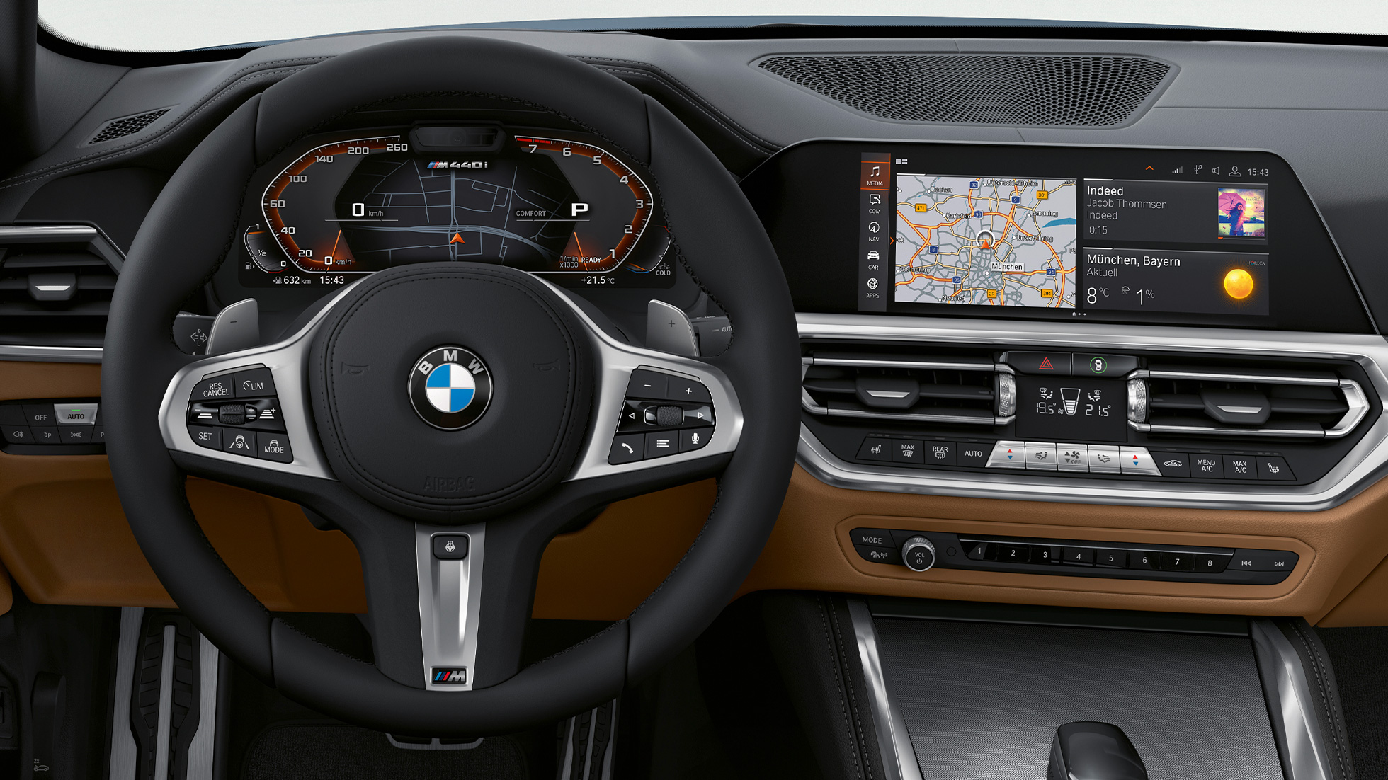 Kierownica i asystent głosowy BMW serii 4 Coupé G22 BMW serii 4 Coupé G22 2020, wnętrze, kierownica i asystent głosowy