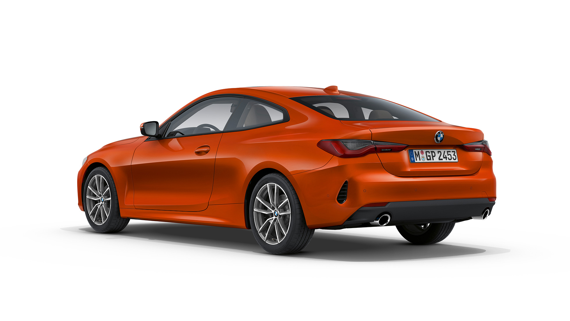 Tylny półprofil BMW serii 4 Coupé w wyposażeniu standardowym, G22 2020 BMW serii 4 Coupé G22 2020 w wyposażeniu standardowym, pomarańczowy zachód słońca, metalizowany, tylny półprofil