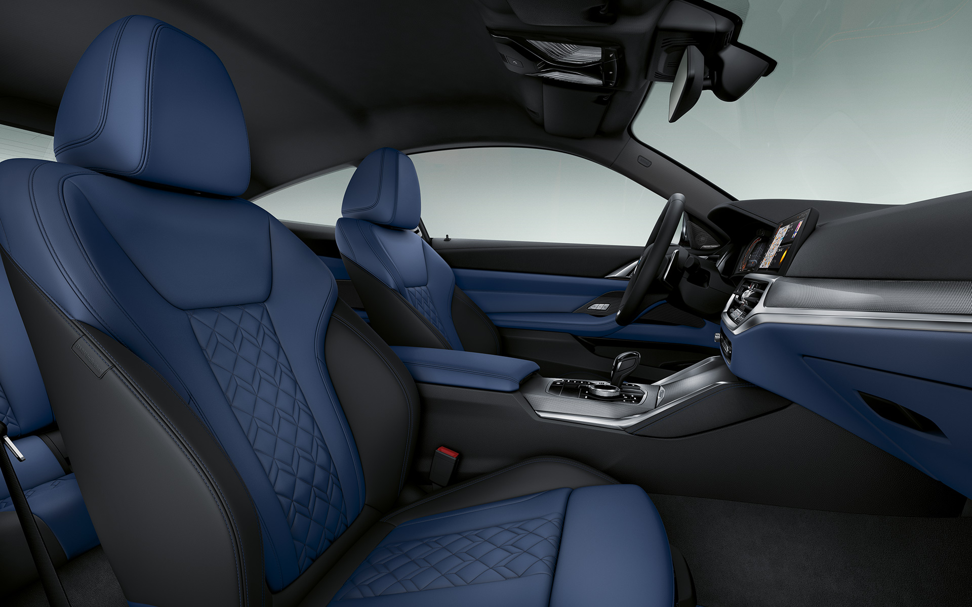 Rozszerzona tapicerka BMW Individual ze skóry Merino, | błękit fiordów i czarny w BMW serii 4 Coupé Individual G22 2020 Rozszerzona tapicerka BMW Individual ze skóry Merino, | błękit fiordów i czarny w BMW serii 4 Coupé Individual G22 2020