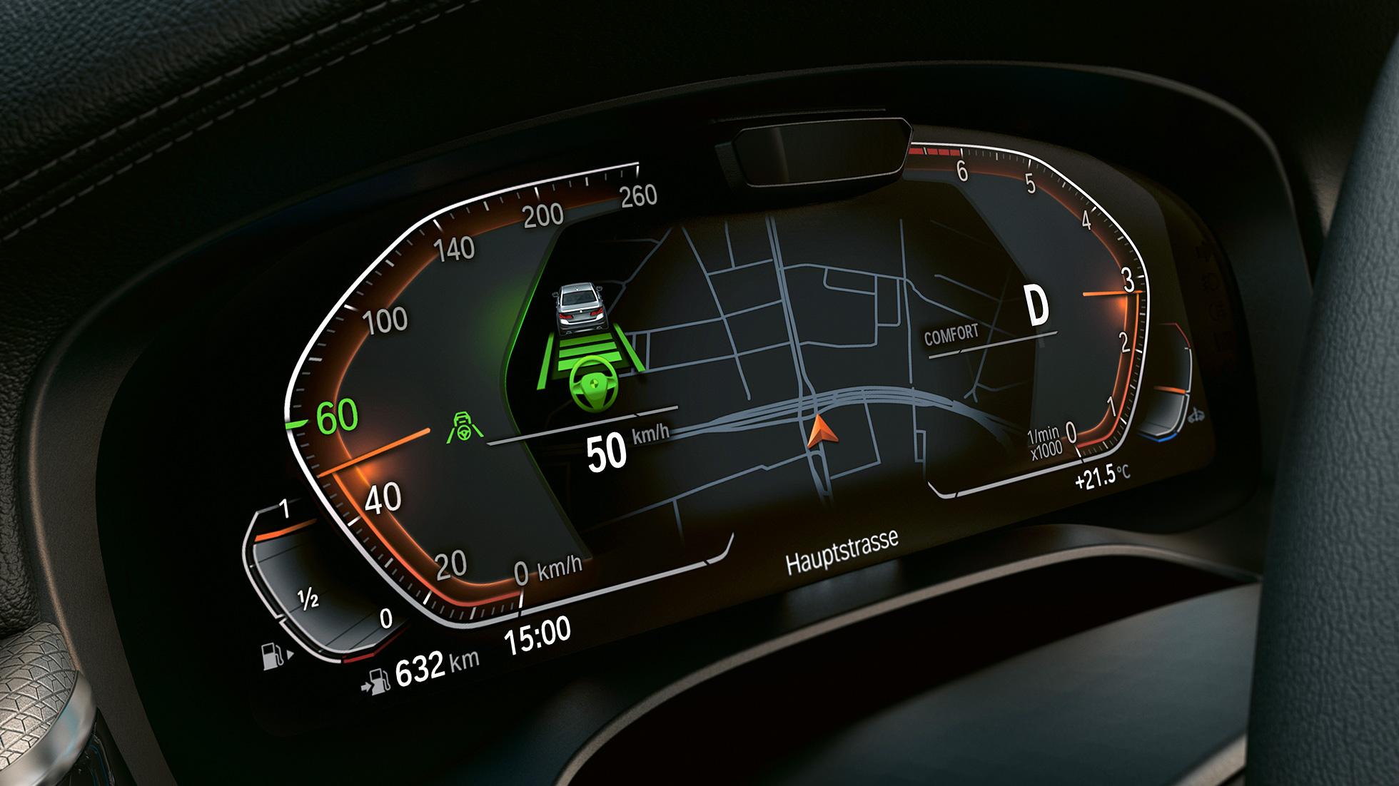 Wyświetlacz informacyjny w BMW serii 5 Touring G31 Wyświetlacz informacyjny w BMW serii 5 Touring G31, modernizacja 2020, szary Sophisto, zbliżenie wnętrza