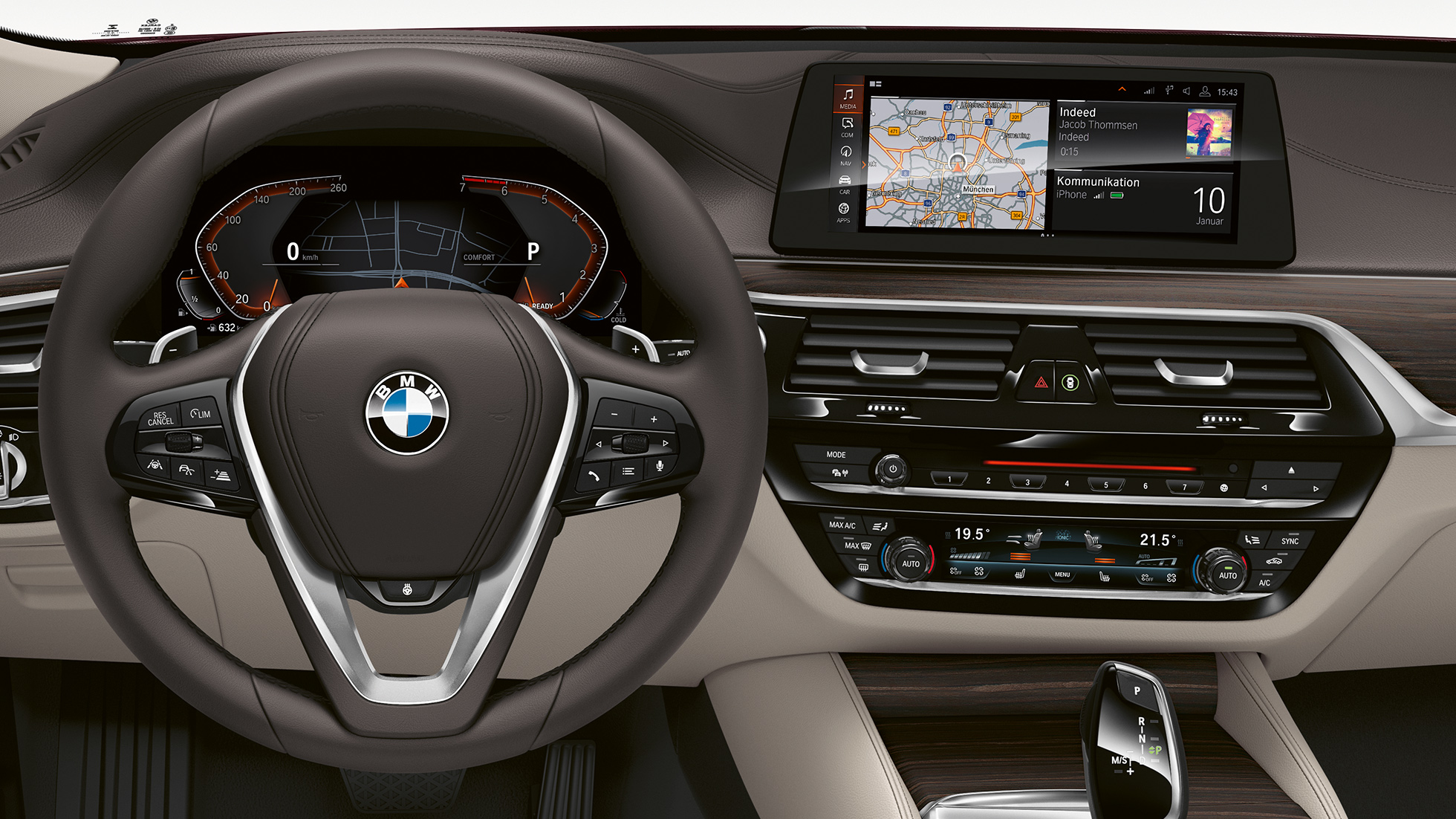 BMW serii 6 Gran Turismo G32 Luxury Line, kokpit Skórzana kierownica sportowa, BMW serii 6 Gran Turismo G32 2017 Luxury Line, kokpit