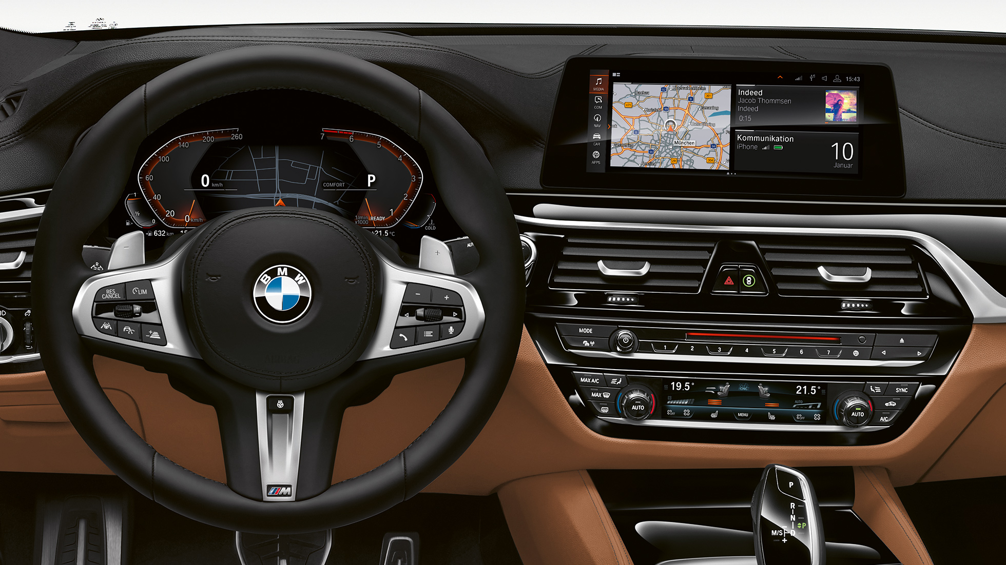 BMW serii 6 Gran Turismo G32 z pakietem sportowym M, kokpit Kierownica skórzana M, wielofunkcyjna w BMW serii 6 Gran Turismo G32 2017 z pakietem sportowym M, kokpit