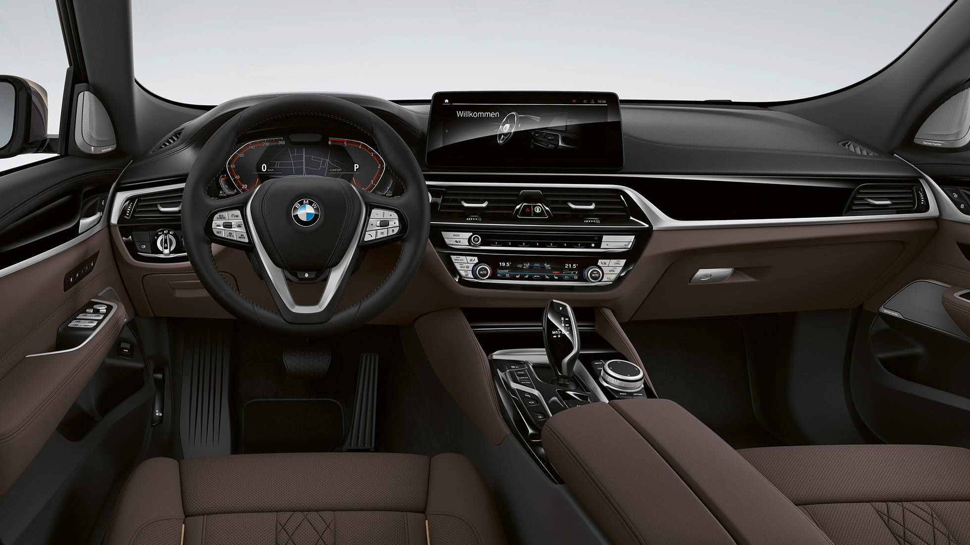 Deska rozdzielcza w BMW serii 6 Gran Turismo G32 2020 Luxury Line BMW serii 6 Gran Turismo G32 640d xDrive 2020 Luxury Line, ekskluzywna skóra Nappa, mokka, wnętrze