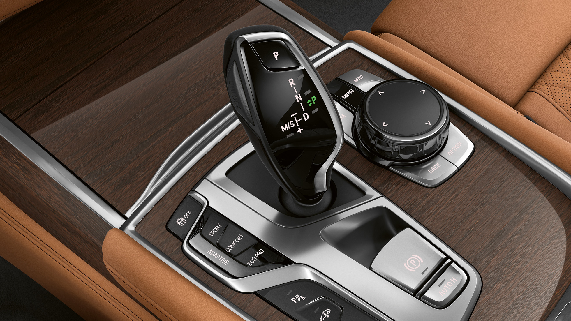 BMW serii 7 Limuzyna w stylistyce zewnętrznej Pure Excellence, dźwignia biegów BMW serii 7 Limuzyna w stylistyce zewnętrznej Pure Excellence: zbliżenie na dźwignię biegów