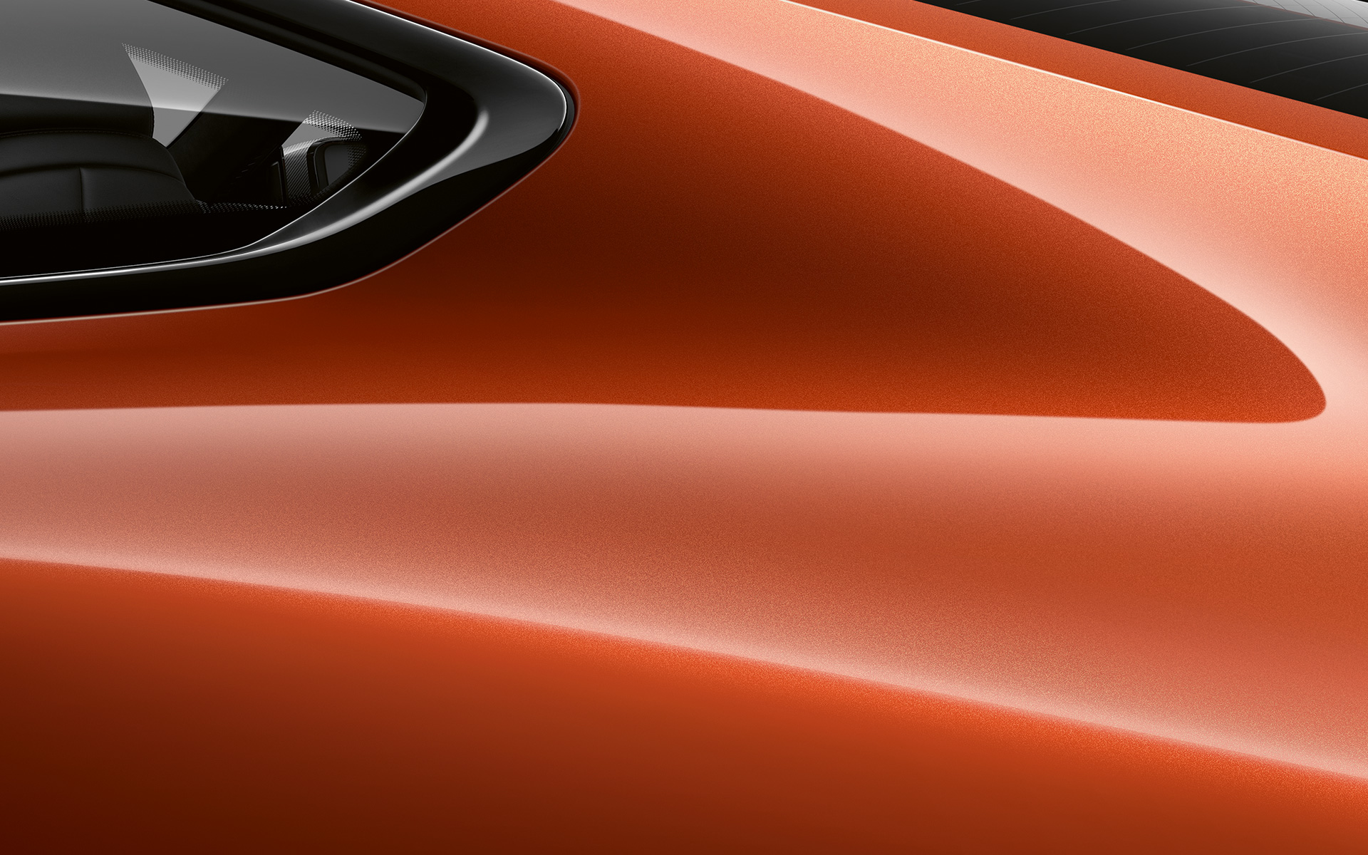 BMW serii 8 Coupé, słupek C Zbliżenie słupka C BMW serii 8 Coupé w metalizowanym lakierze w kolorze pomarańczowego zachodu słońca.
