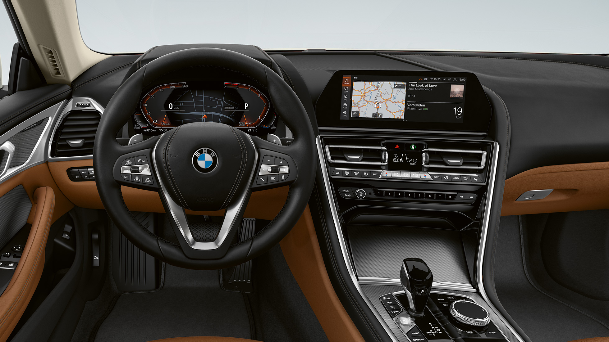 Listwy ozdobne z ciemnego aluminium z efektem siatki. BMW serii 8 Coupé, kokpit, listwy ozdobne z ciemnego aluminium z efektem siatki.