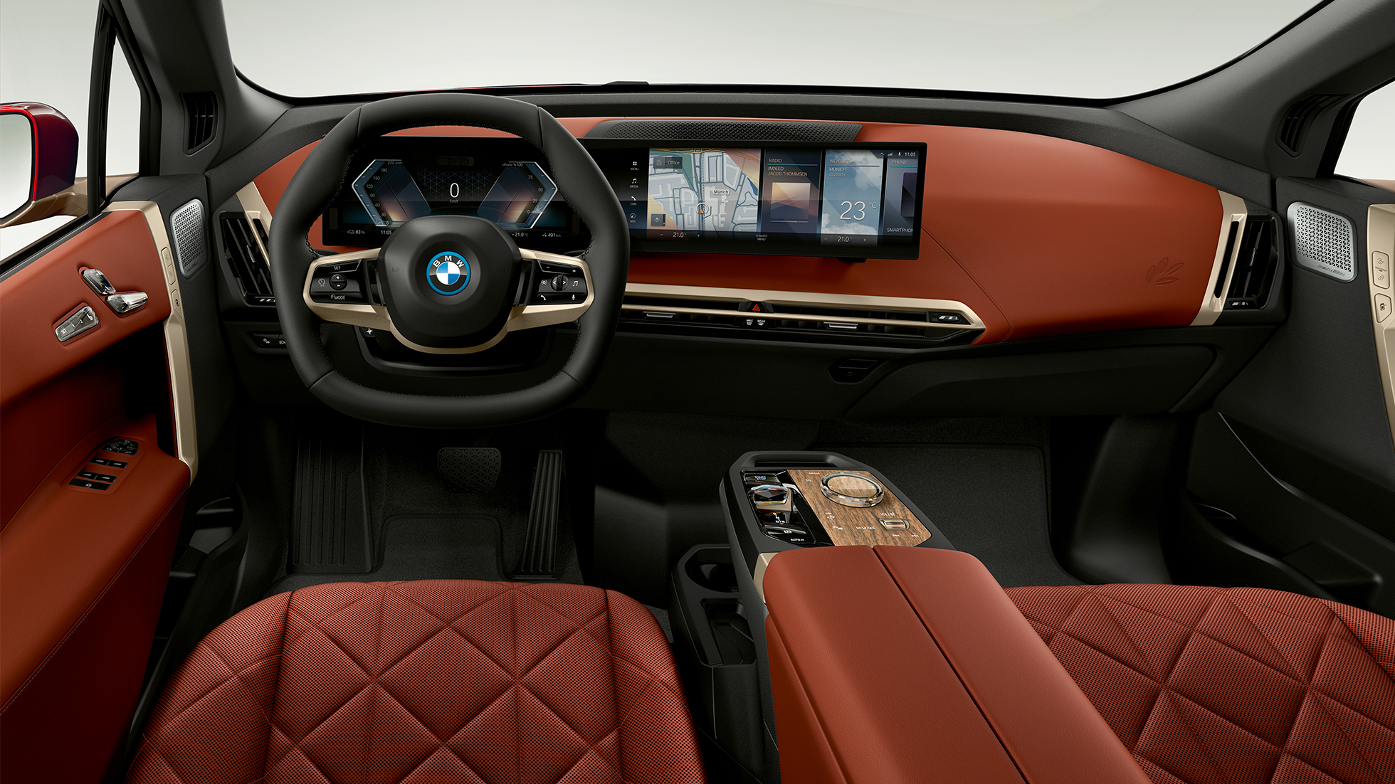 BMW iX kokpit BMW iX i20, wnętrze kokpitu, stylistyka wnętrza Suite Castanea