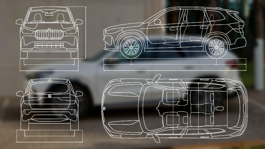 BMW iX1 U11 BEV 2022 biel mineralna metalizowany widok z boku BMW iX1 xDrive30 U11 BEV 2022 biel mineralna metalizowany widok z boku podczas ładowania parking mur betonowy