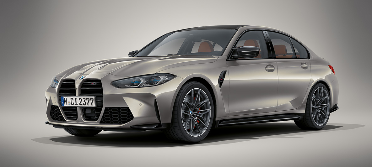 BMW Individual niebieski tanzanit, metalizowany, BMW M3 Limuzyna G80 2020 BMW M3 Limuzyna, BMW Individual niebieski tanzanit, metalizowany, G80 2020, przedni półprofil podczas postoju