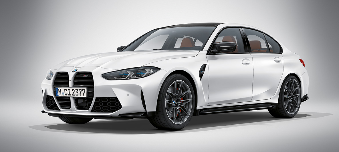 BMW Individual mroźny pomarańczowy, metalizowany, BMW M3 Limuzyna G80 2020 BMW M3 Limuzyna, BMW Individual mroźny pomarańczowy, metalizowany, G80 2020, przedni półprofil podczas postoju