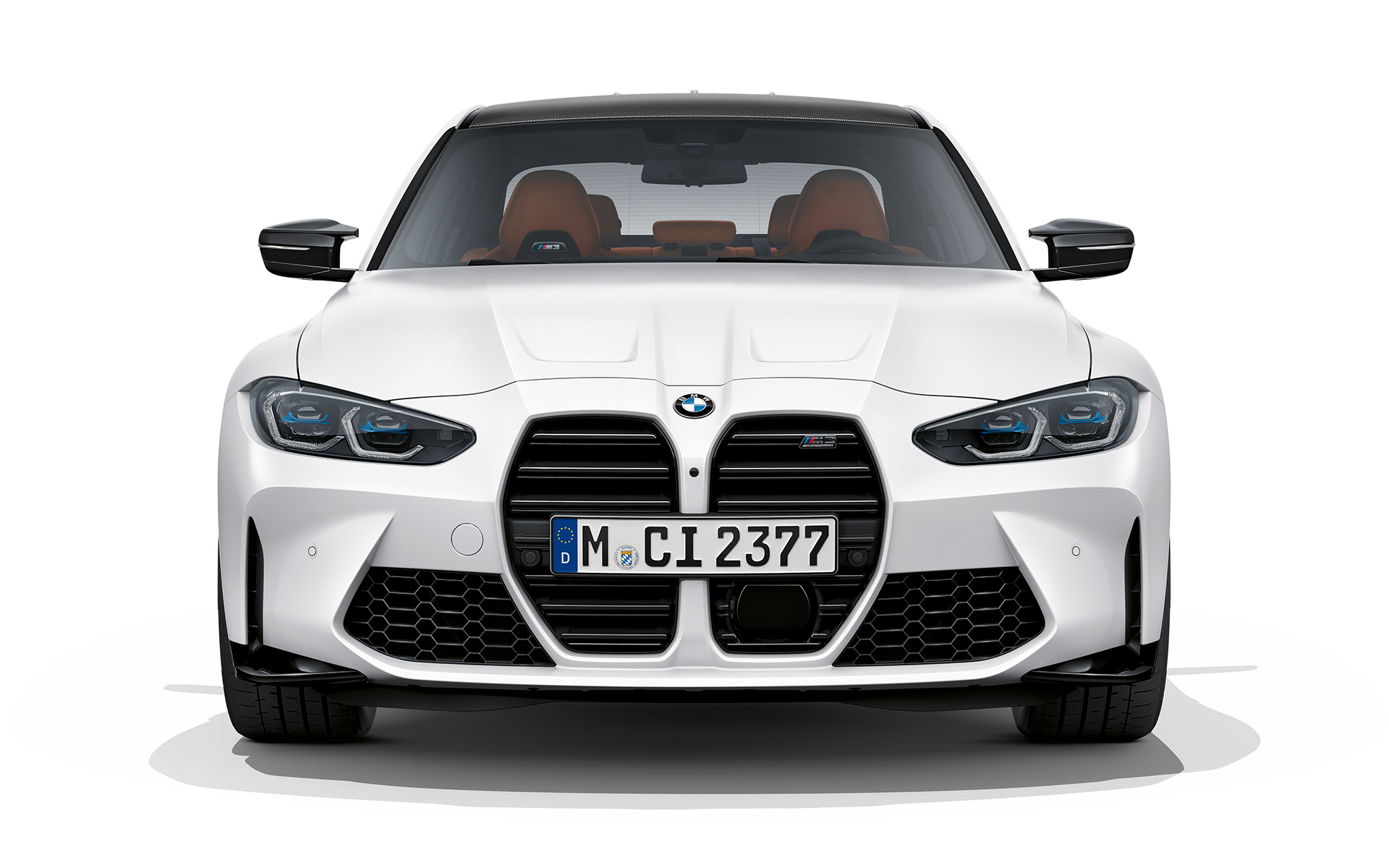 BMW M3 Competition G80 2020 mroźna brylantowa biel metalizowany widok z przodu