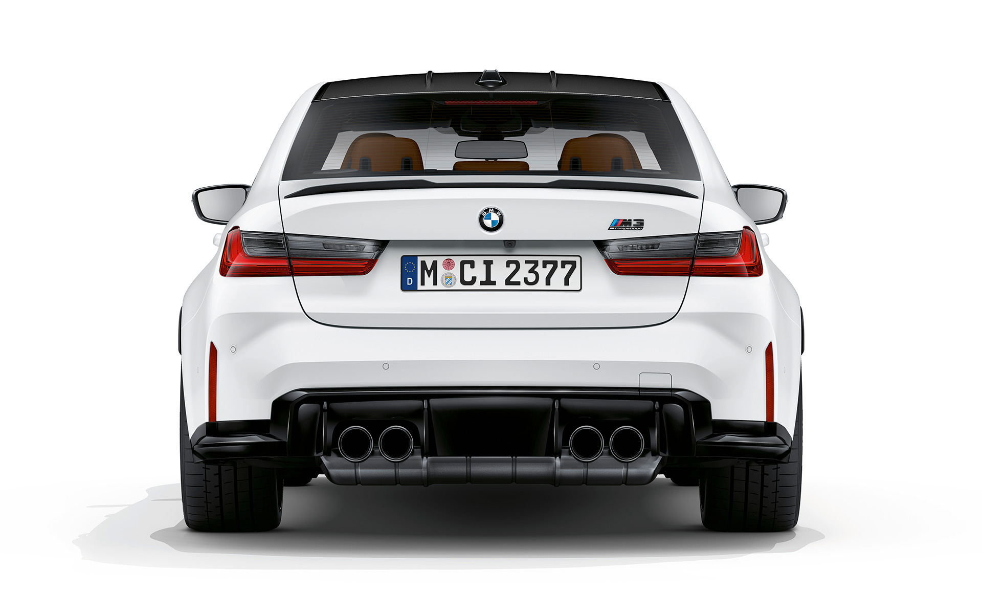 BMW M3 Competition G80 2020 mroźna brylantowa biel metalizowany widok z tyłu