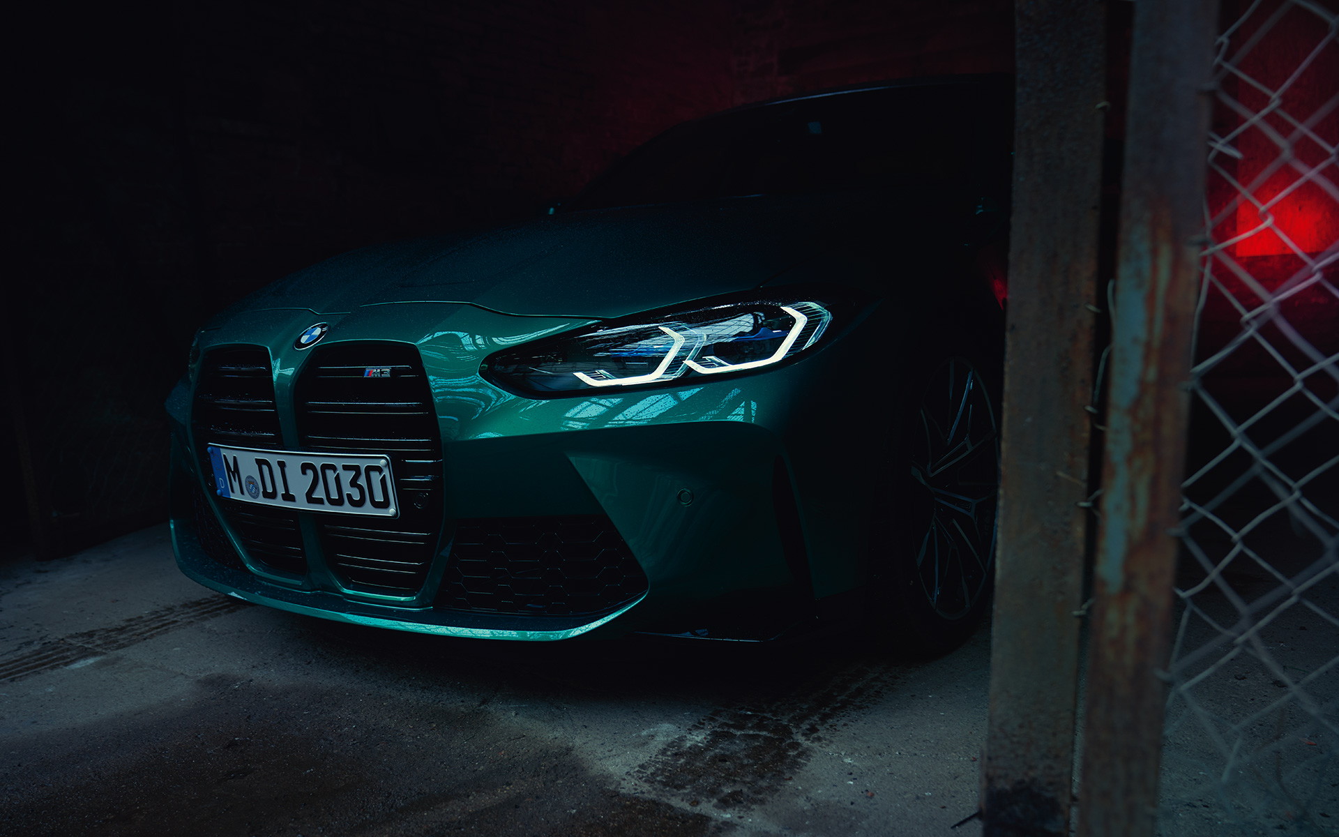 BMW M3 G80 2020 zielony Isle of Man metalizowany przedni półprofil