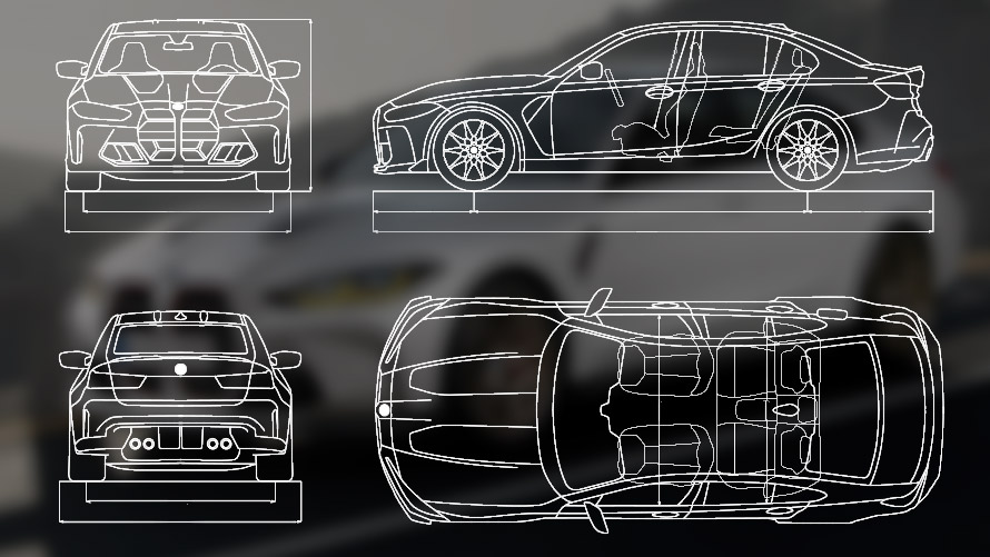 Rysunek wymiarowy BMW M3 CS G80 Rysunek wymiarowy BMW M3 CS G80