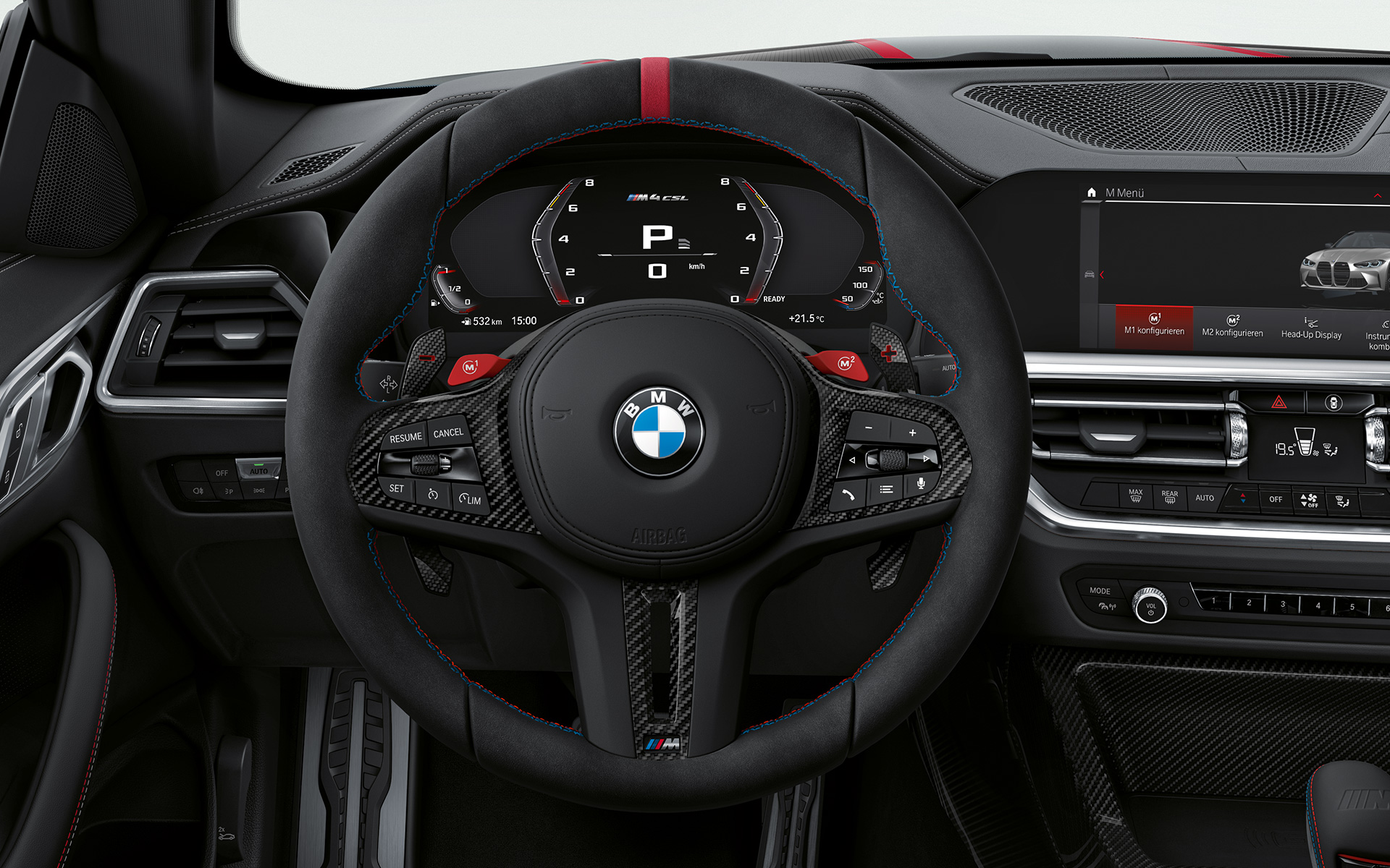 Kierownica M w alcantarze. BMW M4 CSL G82 BMW M4 CSL G82 wnętrze kierownica M w alcantarze