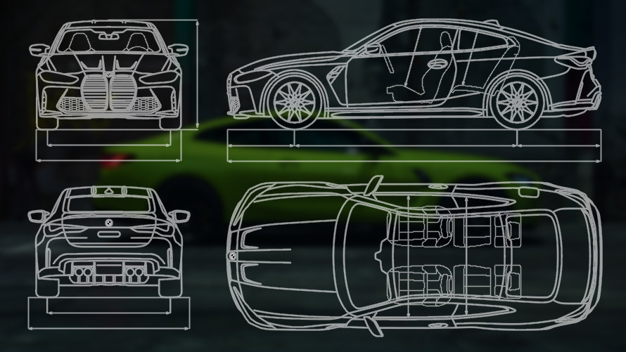 Rysunek wymiarowy BMW M4 CSL G82 Rysunek wymiarowy BMW M4 CSL G82