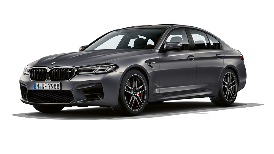 BMW M5 F90 LCI Facelift 2020, szary Brands Hatch metalizowany przedni półprofil
