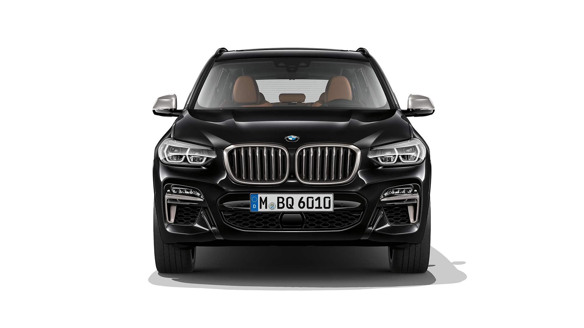 BMW X3 M40i oraz BMW X3 M40d, widok z przodu. BMW X3 M40i oraz BMW X3 M40d, szafirowoczarny metalizowany, wygląd zewnętrzny, widok z przodu.