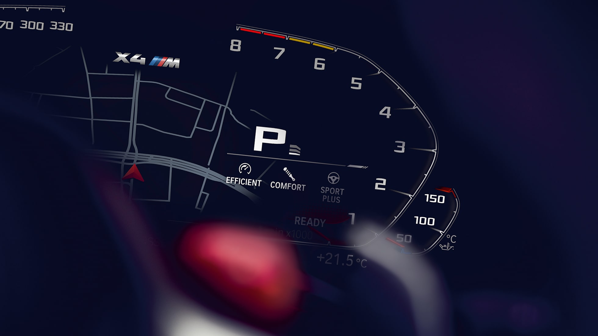 BMW X4 M Competition, obrotomierz. BMW X4 M Competition, wnętrze, zestaw wskaźników z obrotomierzem.