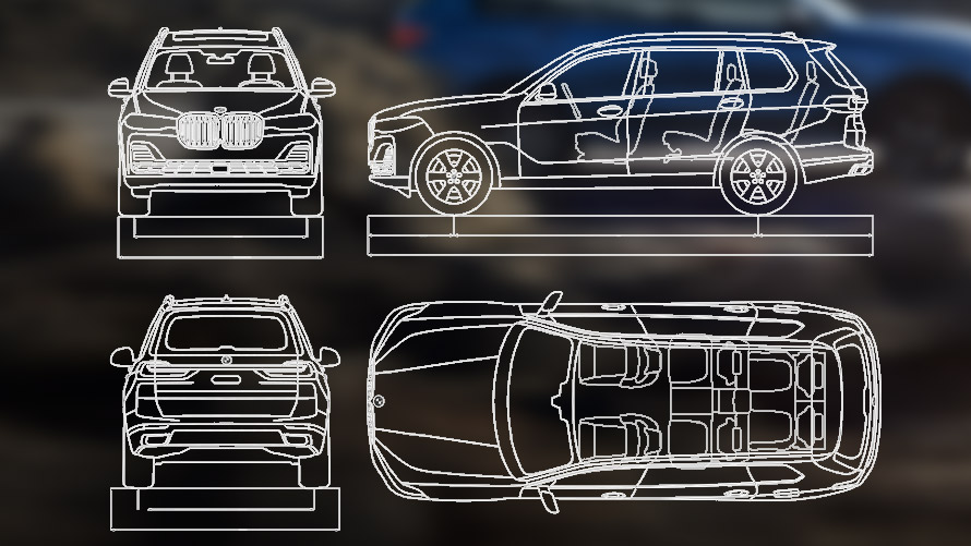 BMW X7 M60i xDrive G07 LCI rysunek techniczny BMW X7 M60i xDrive G07 LCI rysunek techniczny