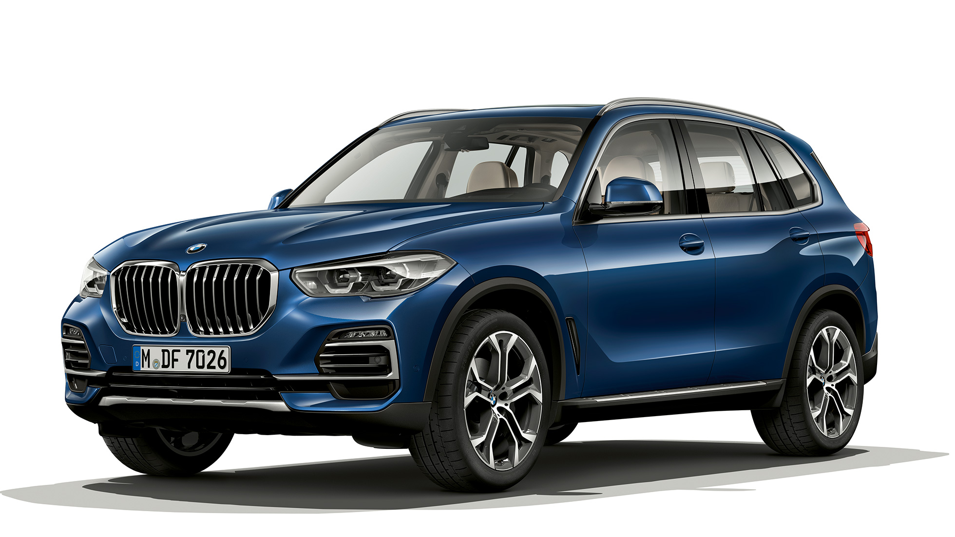 Model xLine BMW X5 xDrive40i, przedni półprofil Model xLine BMW X5 xDrive40i G05 2018, niebieski Phytonic, metalizowany, przedni półprofil