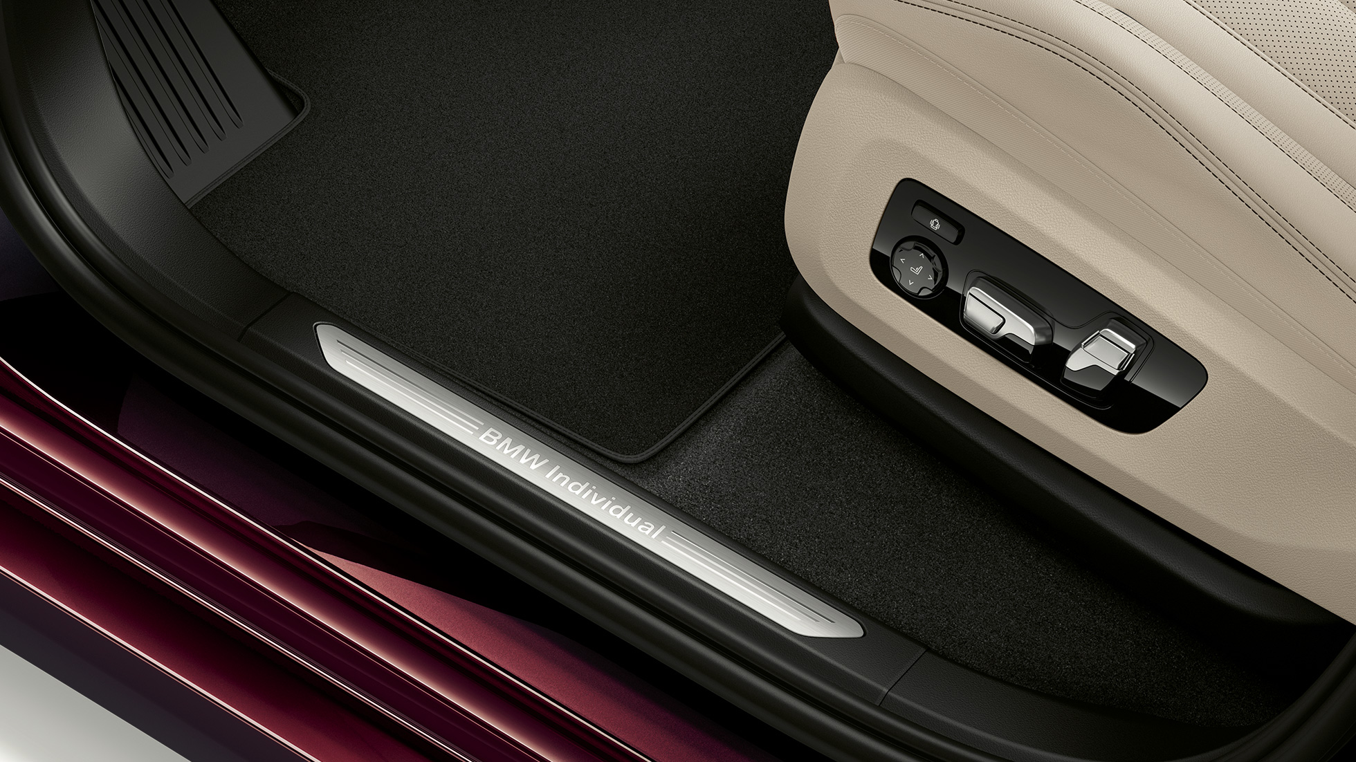 BMW X7, stylistyka tapicerek pakietu M Sport Zbliżenie na stylistykę tapicerki BMW X7 z cechami pakietu M Sport