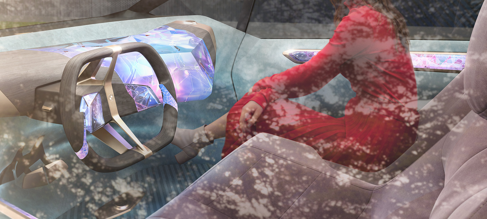 BMW i Vision Circular 2021 stylistyka wnętrza BMW i Vision Circular 2021 samochód studyjny stylistyka wnętrza