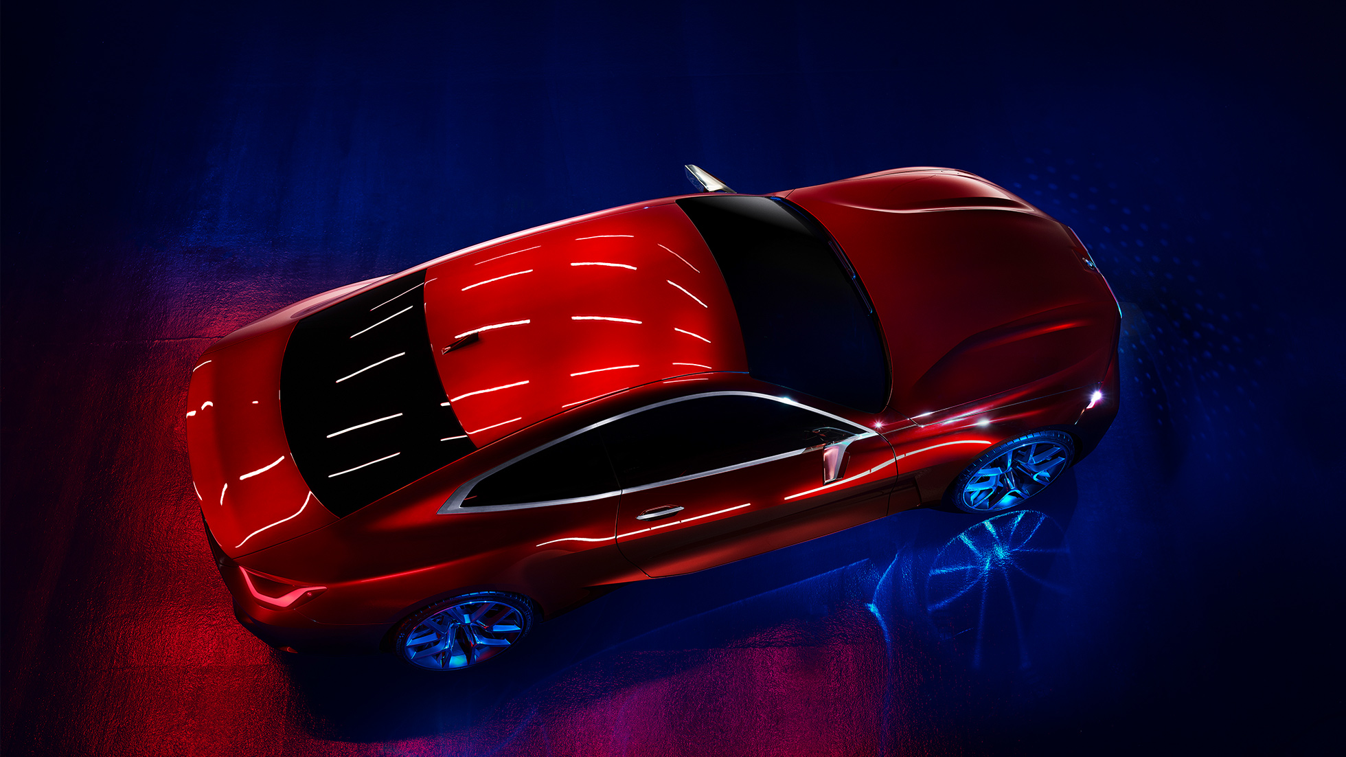 Ekscytujący kolor Forbidden Red w BMW 4 Concept Ekscytujący kolor Forbidden Red w BMW 4 Concept wygląd zewnętrzny z lotu ptaka