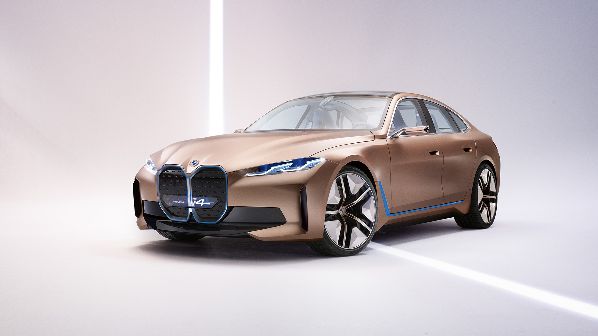 Wygląd zewnętrzny 4 BMW Concept i4 2020 G26 Wygląd zewnętrzny 4 BMW Concept i4 2020 G26, samochód elektryczny, w pełni elektryczne BMW Gran Coupé, widok z boku