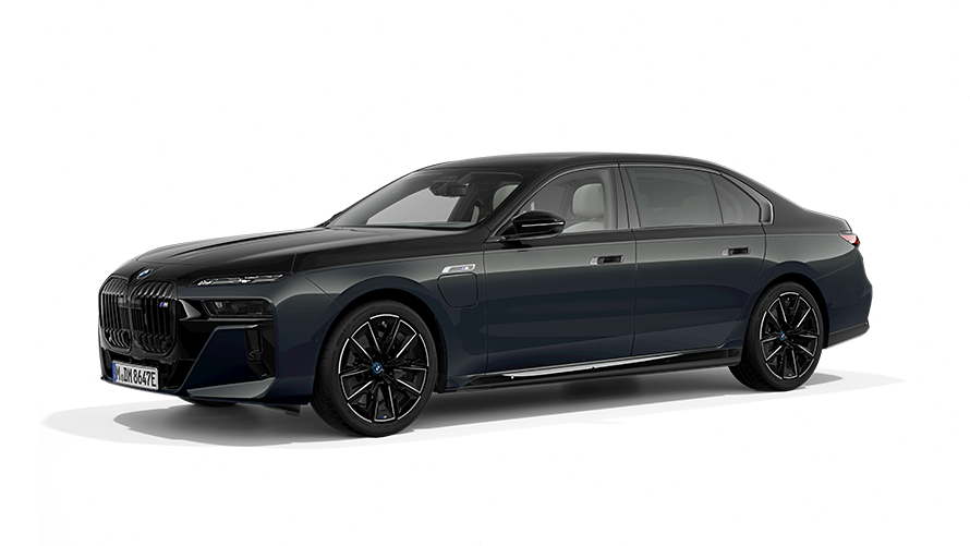 BMW M760e xDrive G70 PHEV przedni półprofil podczas postoju