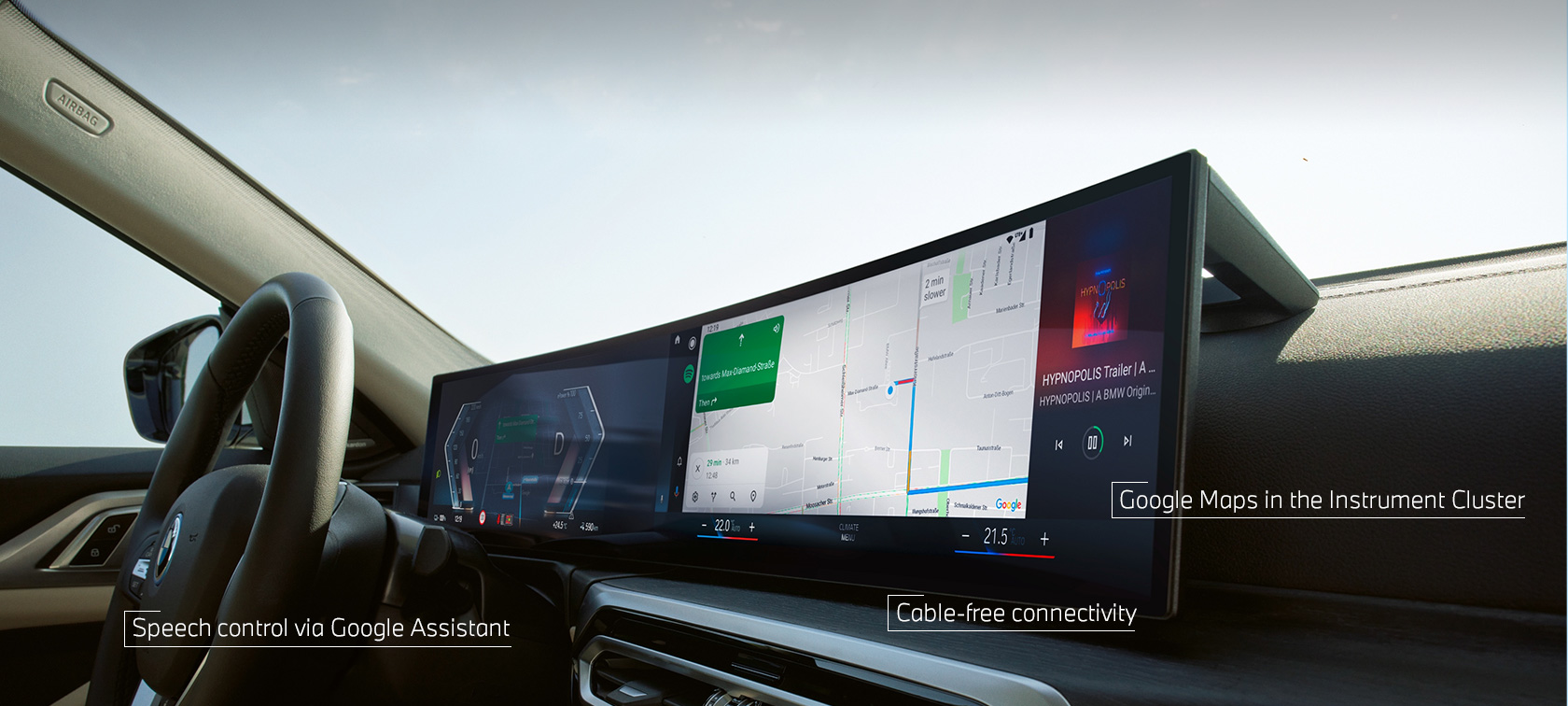 Android Auto<sup>TM</sup> na zakrzywionym ekranie BMW Android Auto<sup>TM</sup> na zakrzywionym ekranie BMW w samochodzie z BMW ConnectedDrive