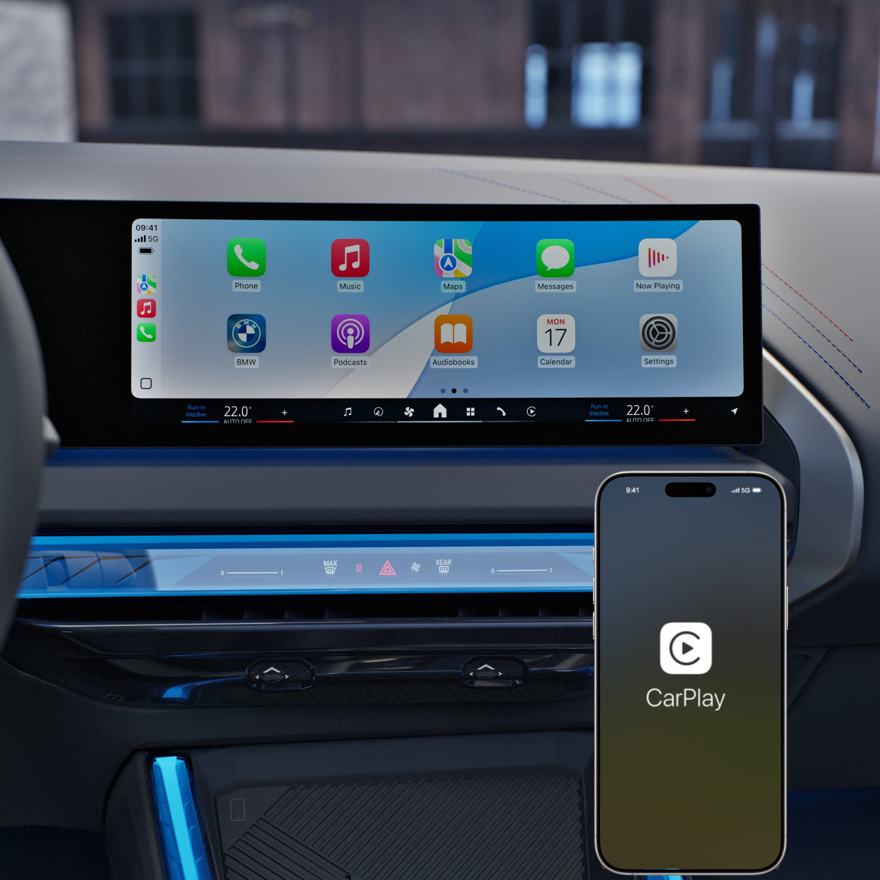 Aplikacje smartfonowe są wyświetlane na wyświetlaczu centralnym